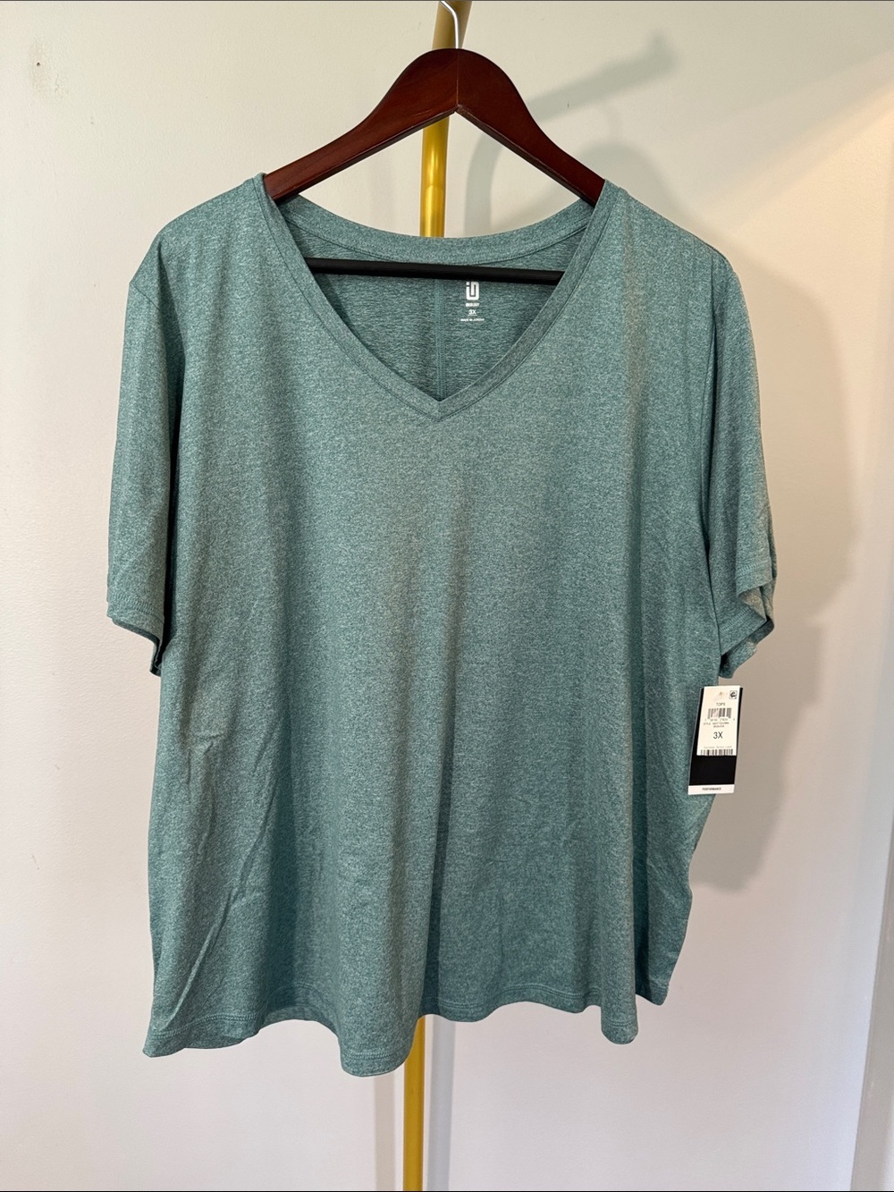 Ideology Heathered Sage Green V-Neck performance Tee NWT 3X